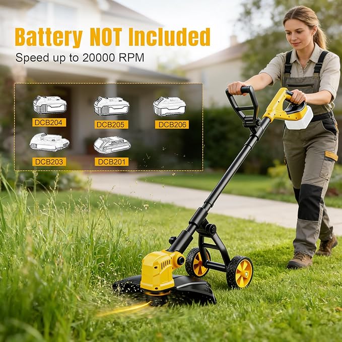 Cordless String Trimmer & Lawn Edger for Dewalt 20V Battery (NO Battery), 14" Electric Weed Eater and Edger Battery Powered, 3 in 1 Lawn Tool Wheeled with 8 Pcs Grass Cutter Spool Line for Yard Garden