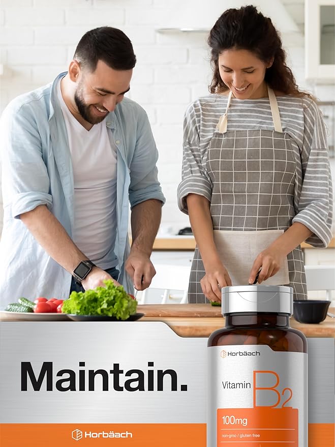 Horbäach Vitamine B2 100 mg | 180 Capsules | Supplément de Riboflavine | Sans OGM et Sans Gluten