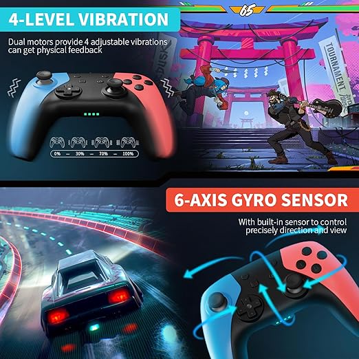 AceGamer 2 Pack Wireless Controller for Nintendo Switch/Lite/OLED, Hall Effect Joystick for Switch 2 Pro Controller with Wake-Up/Turbo/Dual Vibration/Programmable (Red+Blue)