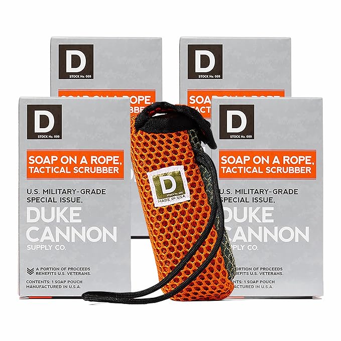 Duke Cannon Tactical Scrubber Soap Pouch - U.S. Military-Grade, Coarse and Soft Mesh, 550 Paracord, Shower Hygiene Essential for Men's Bar Soap - 4 Pack
