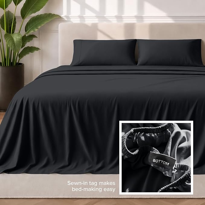 Bare Home Short Queen Sheet Set - 1800 Ultra-Soft Microfiber Bed Sheets - Double Brushed - Deep Pockets - Easy Fit - 4 Piece Set - Bedding Sheets & Pillowcases (Short Queen, Black)