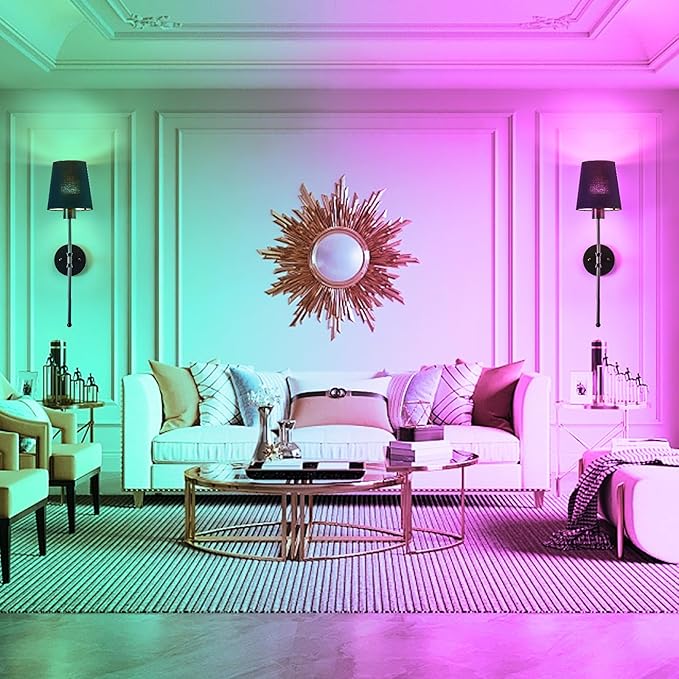 Depuley Battery Operated Wall Sconce: 24" Set of 2 Wireless Wall Lights with Remote for Bedroom - Rechargeable 15 Colors Black Wall Lamp for Living Room Hallway Home Decor