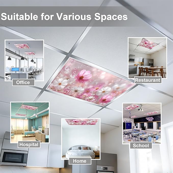 4 Pack 2x4 FT Magnetic Fluorescent Light Covers, Ceiling Light Filters for Classroom Office Home Hospital, Easy Install Decorative Drop Ceiling Panels