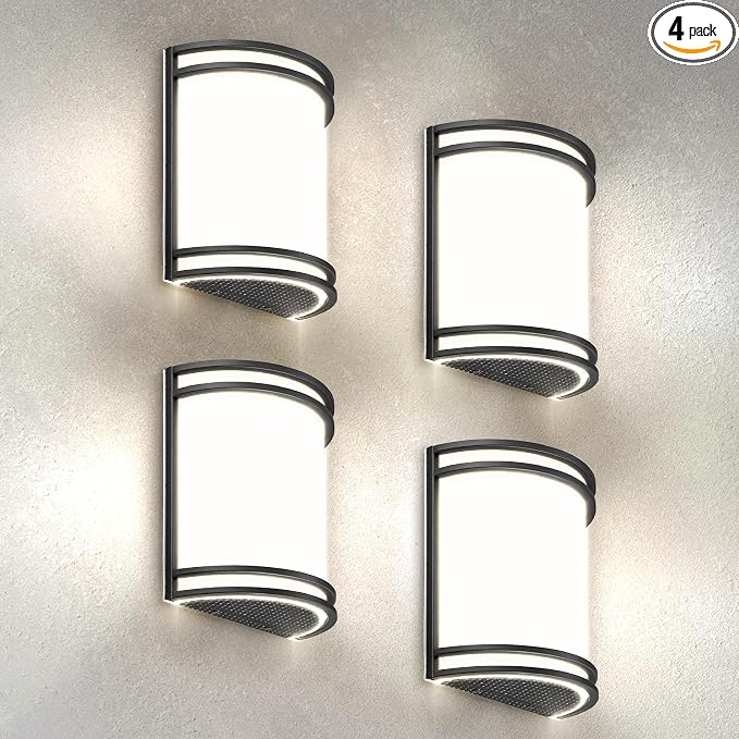 ASD Indoor LED Wall Sconce Lights - 10 Inch 15W Black Modern LED Wall Sconces Hardwired - ETL Dimmable 3000K 4000K 5000K Adjustable Sconce Light Fixture for Bedroom, Hallway, 4 Pack
