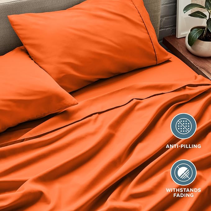 Bare Home Split Head Flex King Sheet Set - 1800 Ultra-Soft Microfiber Bed Sheets - Double Brushed - Deep Pockets - Easy Fit - 4 Piece Set - Bedding Sheets & Pillowcases (Orange)