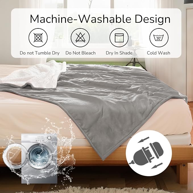Electric Heated Blanket 84"x90" Queen Size, Dual-Sided Microplush Sherpa for Bedroom Couch Use, 4 Heat Settings & 10 Hours Auto Off Energy Saving, Dual Controller, Machine Washable - Light Gray