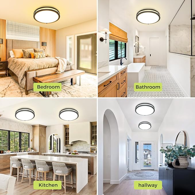 hepside 13inch Flush Mount Ceiling Light Fixture 2 Pack, Dimmable & 5 Color Temperatures Ceiling Light Black, 24W 3000K 3500K 4000K 5000K 6500K Adjustable Ceiling Lamps for Bathroom Bedroom Hallway