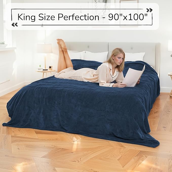 Electric Heated Blanket 90"x100" King Size for Safe All Night, Dual-Sided Microplush Sherpa for Bedroom Couch Use, 4 Heat Settings & 10 Hours Auto Off, Dual Controller, Machine Washable - Dark Blue