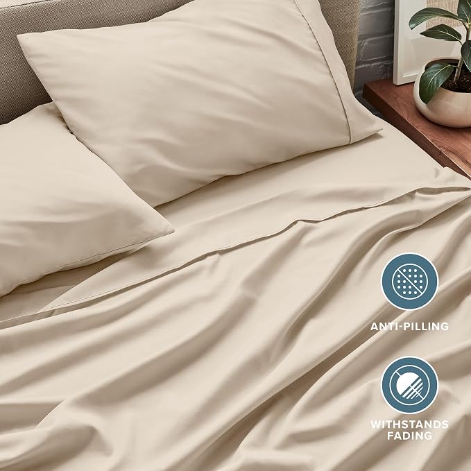 Bare Home Twin Sheet Set - 1800 Ultra-Soft Microfiber Twin Bed Sheets - Double Brushed - Deep Pockets - Easy Fit - 3 Piece Set - Bedding Sheets & Pillowcases (Twin, Sand)