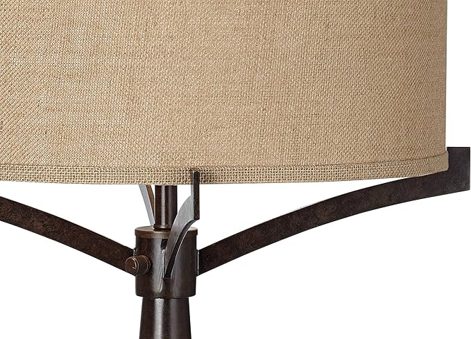 Franklin Iron Works Tremont Rustic Farmhouse Table Lamp 31 1/2" Tall Allegheny Bronze Brown Iron Burlap Fabric Drum Shade for Bedroom Living Room House Home Bedside Nightstand Office Entryway Kids