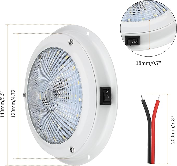 RVZONE Marine Boat Dome Light 12V LED Boat Interior Lights with Toggle Switch 5.5" LED Boat Cabin Lighting with Stainless Steel Surface Mount