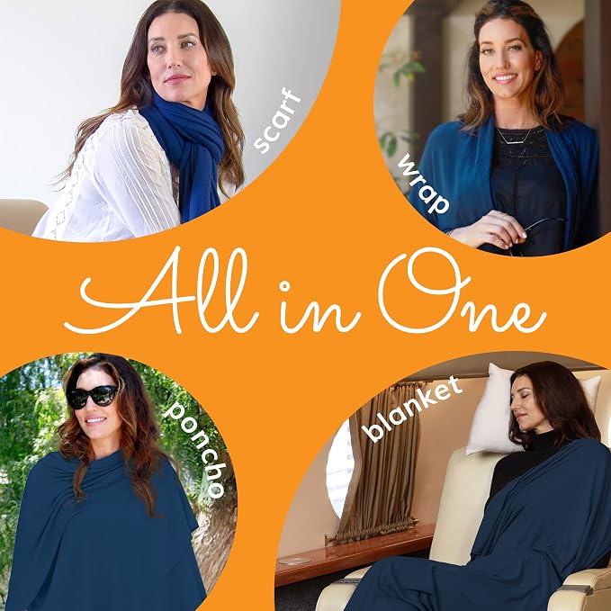 Happyluxe Travel Shawl Wraps for Women - 68x35in Wrap. Lightweight Pashmina, Airplane Travel Blanket Scarf. Made In USA