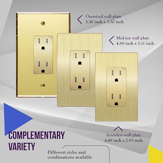 ENERLITES Elite Series Decorator Receptacle Outlet Child Safe Tamper-Resistant, Gloss Finish, Self-Grounding, Residential Grade, 15A 125V, 61501-TR-GDWBP5P, Brushed Gold (5 Pack)