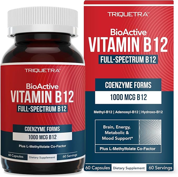 BioActive Vitamin B12 - 1000 mcg, Contains All 3 Coenzyme Forms (Methyl, Adenosyl & Hydroxy) Plus Methylfolate Cofactor | Supports Energy, Metabolism & Mood | Vegan, Non-GMO (60 Servings)