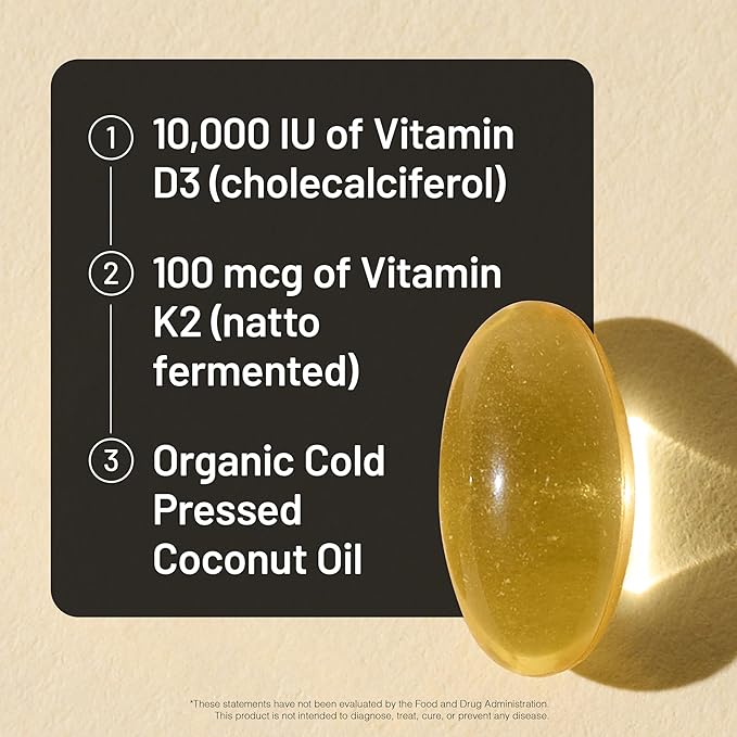 NatureWise Vitamine D3 10 000 UI et K2 (MK-7) 200 µg avec huile de noix de coco extra vierge biologique – Favorise l'absorption du calcium, la santé des os, du cœur et du système immunitaire – Sans OGM, sans soja et sans gluten – 90 capsules molles