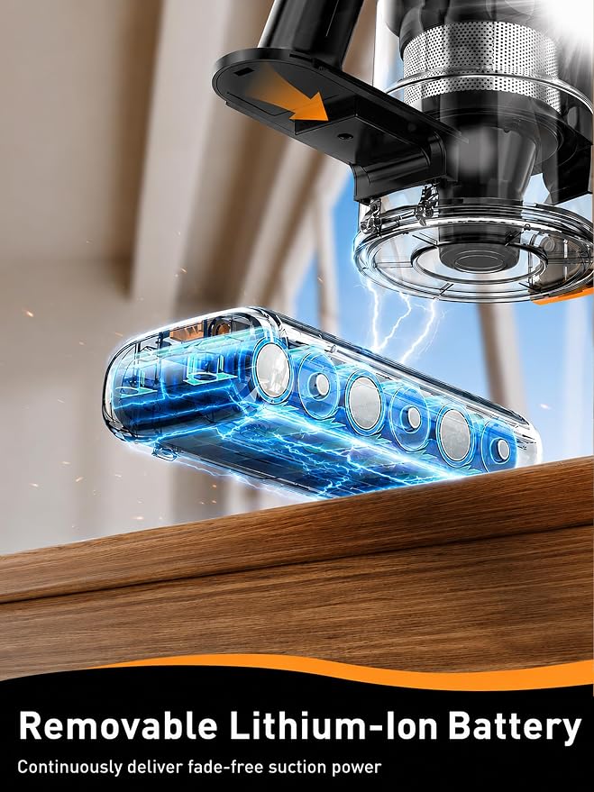 VICEASE Cordless Vacuum Cleaner, 8 in 1 Powerful Suction Lightweight Vacuum Cleaner for Home, LED Display, 3 Suction Modes, 45Mins Detachable Battery Vacuum for Hard Floor Carpet Pet Hair (Gold)