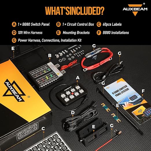 Auxbeam 8 Gang Switch Panel BB80, Universal Circuit Control Relay System Box with Automatic Dimmable On-Off LED Switch Pod Touch Switch Box for Car Pickup Truck Boat ATV UTV, Blue 3 Years Warranty