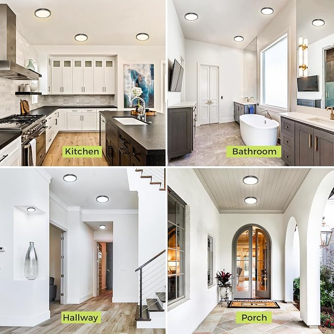 hepside 1PACK Flush Mount LED Ceiling Light Fixture Black, 6.5Inch 12Watt, Dimmable & 3000K-4000K-6500K Ceiling Lamp 1200LM Low Profile Ceiling Light for Kitchen Bedroom Hallway Porch