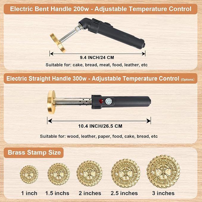 Terwex Custom Electric Branding Iron for Wood, Black Temperature-Controlled Wood Branding Iron Personalized Metal Stamp, Logo Branding Irons Letter Stamp for Leather Food, Woodworking Tools(2.5")