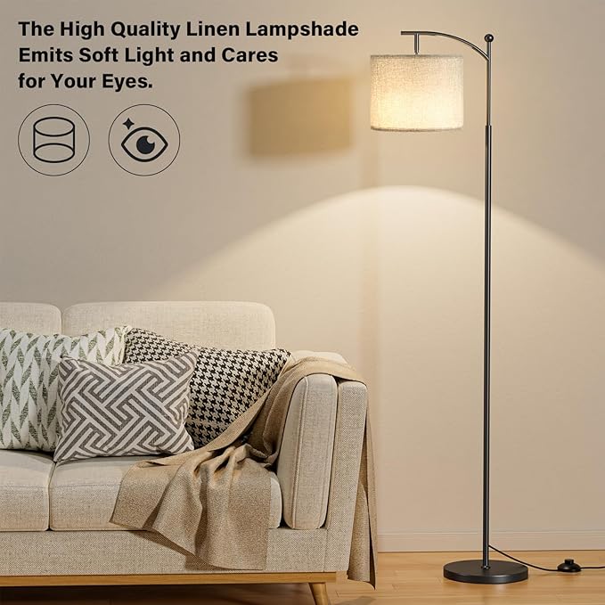 Ambimall 60" Floor Lamp with Remote Control and Stepless Dimmable Bulb, Colors Temperature & Brightness Adjustable, Modern Floor Lamps for Living Room, Gray Shade & Black Pole