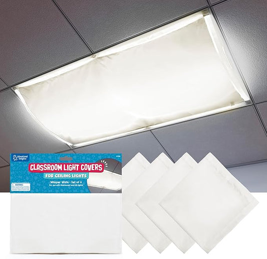Educational Insights Fluorescent Light Covers 4-Pack: Whisper White - Ceiling Light Filters for Classroom, Office & Home Lighting, Overhead LED Shades, Calming Sensory Fixtures & Teacher Essentials