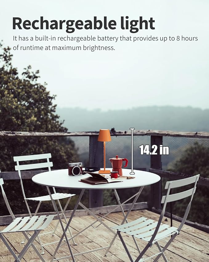 KDG 2 Pack Cordless Table Lamp,Portable LED Desk Lamp, 4000mAh Battery Operated, 3 Color Stepless Dimming Up, for Restaurant/Bedroom/Bars/Outdoor Party/Camping/Coffee Shop Night Light(Orange)
