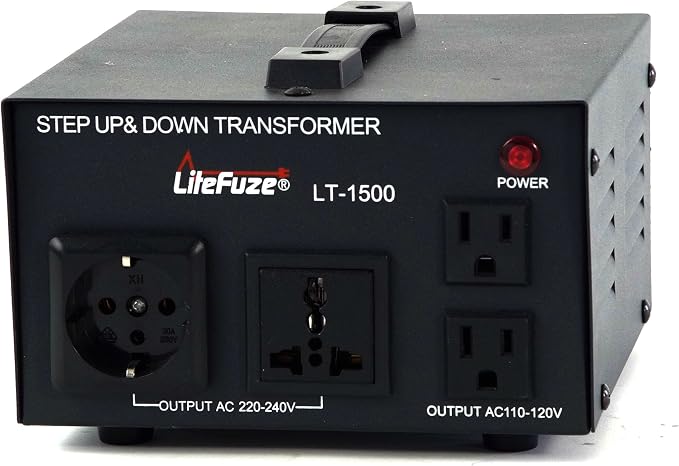 LiteFuze LT Series 1500 Watt Voltage Converter Transformer Step Up/Down - 110v to 220v / 220v to 110v Power Converter - Fully Grounded Cord - Universal Socket, CE Certified
