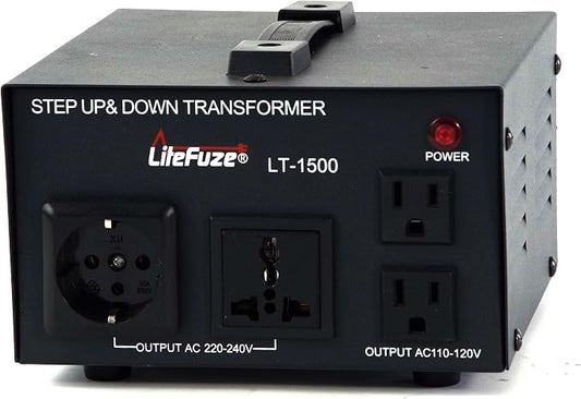 LiteFuze LT Series 1500 Watt Voltage Converter Transformer Step Up/Down - 110v to 220v / 220v to 110v Power Converter - Fully Grounded Cord - Universal Socket, CE Certified