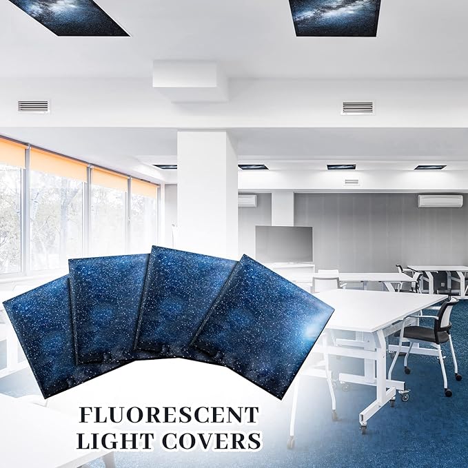 Hortsun 12 Pcs Fluorescent Light Covers Bulk, 4 x 2 ft Magnetic Fluorescent Drop Ceiling Lighting Covers Light Filter Shade for Home, Office, Hospital, School Classroom Decoration(Galaxy)