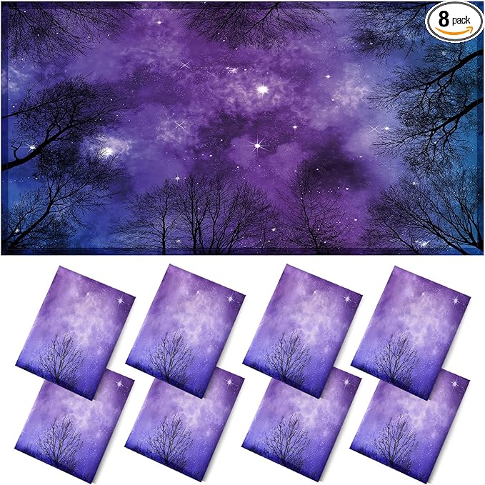 ANGSYLTH 8 Pcs Fluorescent Light Covers - 4 x 2 Feet Covers for Ceiling Lights, 8 x 10 Magnetic Light Filters for Classroom, Office, Hospitals (Forests & Starry Sky)