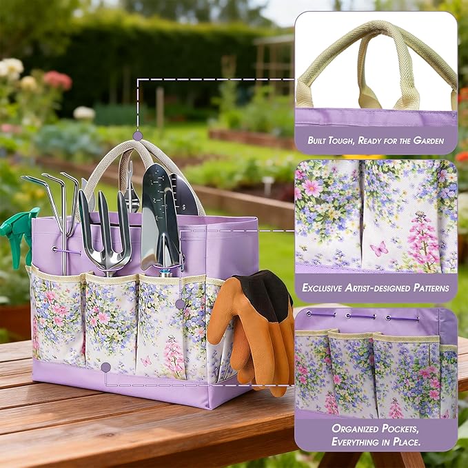 Garden Tool Set, 10 PCS Gardening Essentials, Stainless Steel Garden Hand Tools with Tote Bag, Well-Designed Gardening Supplies Kit Gifts for Women Men Gardeners