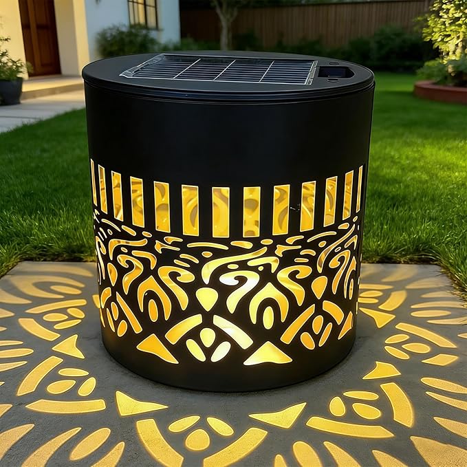Decorative Solar Mandala Lights | Metal Solar Powered Outdoor Wall & Step Lighting | Waterproof Garden/Patio/Fence Lights with Auto On/Off | Mandala Pattern Backyard Decor for Deck,Post,Yard (1)