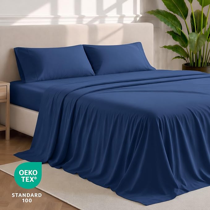 Bare Home Split California King Sheet Set - 1800 Ultra-Soft Microfiber Bed Sheets - Double Brushed - Deep Pockets - Easy Fit - 5 Piece Set - Bed Sheets (Split Cal King, Dark Blue)