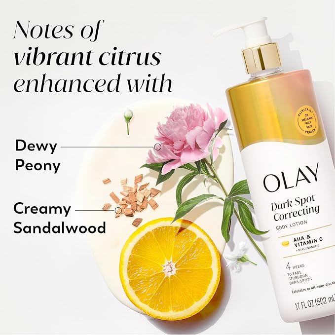 Olay 女性用ボディローション、AHAセラム配合で肌のトーンを均一に整え、肌の変色を目立たなくする、24時間潤いと水分を補給、速攻吸収フォーミュラ、ビタミンB3複合体、全ての肌タイプに、500ml