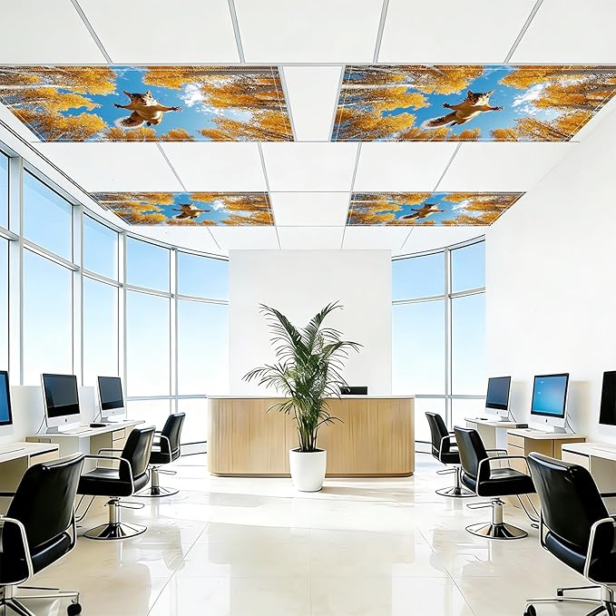 4 Pack 2x4 FT Magnetic Fluorescent Light Covers, Ceiling Light Filters for Classroom Office Home Hospital, Easy Install Decorative Drop Ceiling Panels