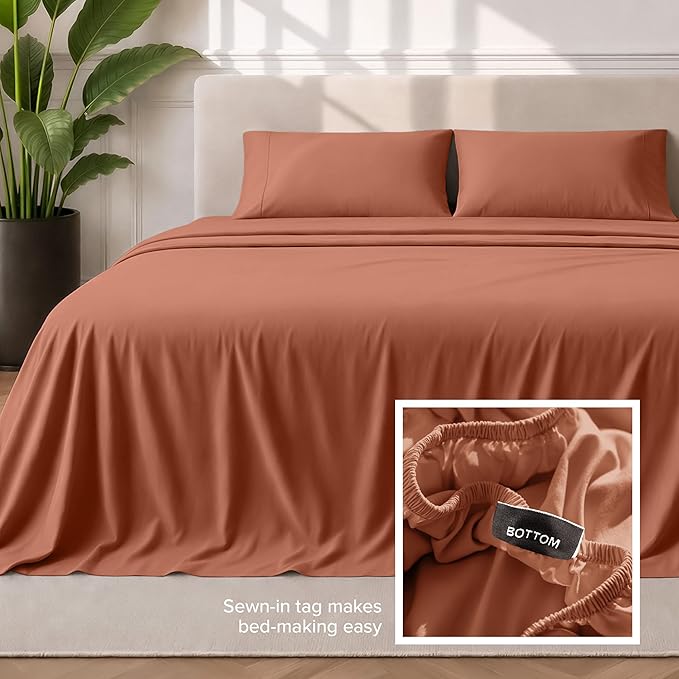 Bare Home California King Sheet Set - 1800 Ultra-Soft Microfiber Cal King Bed Sheets - Double Brushed - Deep Pockets - Easy Fit - 4 Piece Set - Bed Sheets (California King, Terracotta)
