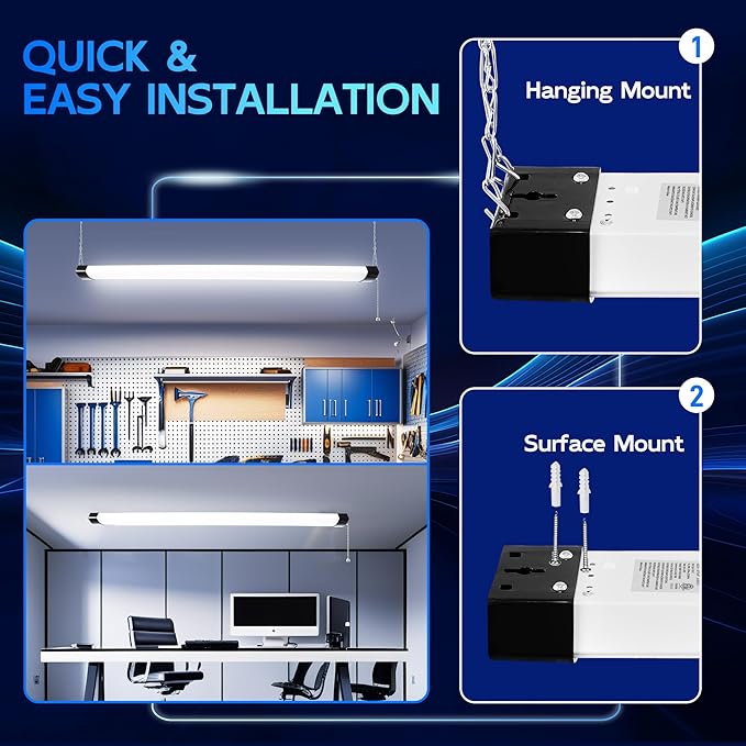 hykolity 4FT 70W LED Shop Light Linkable, 8000lm(300w Equivalent), 5000K Utility Shop Lights for Garages, Workshops, Basements, Hanging or FlushMount, with Power Cord and Pull Chain, ETL, 4 Pack