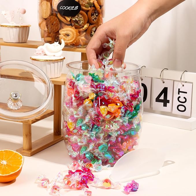 mwellewm 4 Pcs Candy Jars With Lids&Spoons 1/2 Gallon Clear Plastic Cookie Container Large Airtight Apothecary Storage Organization Hard Snack Buffet Canister for Wedding Home Kitchen Bar Decoration
