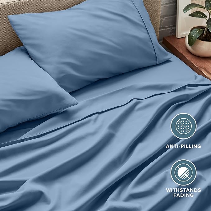Bare Home Full XL Sheet Set - 1800 Ultra-Soft Microfiber Full Extra Long Bed Sheets - Double Brushed - Deep Pockets - Easy Fit - 4 Piece Set - Bedding Sheets & Pillowcases (Full XL, Coronet Blue)