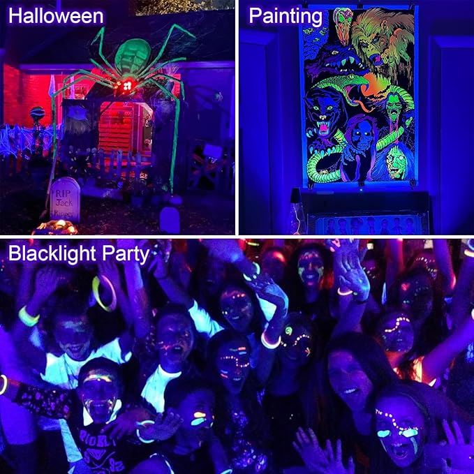 300W LED Blacklight, UV Black Lights for Glow Party, IP65 Waterproof Outdoor UV Floodlight for Black Light Party,Body Painting,Fluorescent Painting,Birthday Parties,Halloween