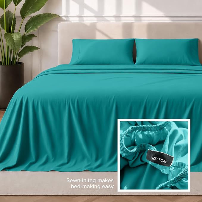 Bare Home Split Head Flex King Sheet Set - 1800 Ultra-Soft Microfiber Bed Sheets - Double Brushed - Deep Pockets - Easy Fit - 4 Piece Set - Bedding Sheets & Pillowcases (Emerald)