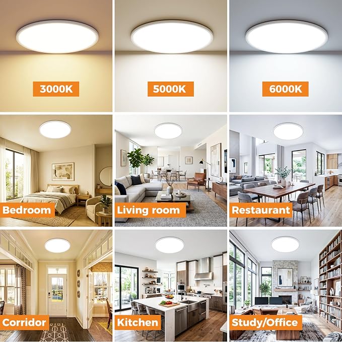 hepside 20Inch Big Dimmable Flush Mount LED Ceiling Light Fixture, 3000K-4500K-6000K Ceiling Lamp 45Watt 4500LM Low Profile Ceiling Light for Kitchen Bedroom Hallway Porch