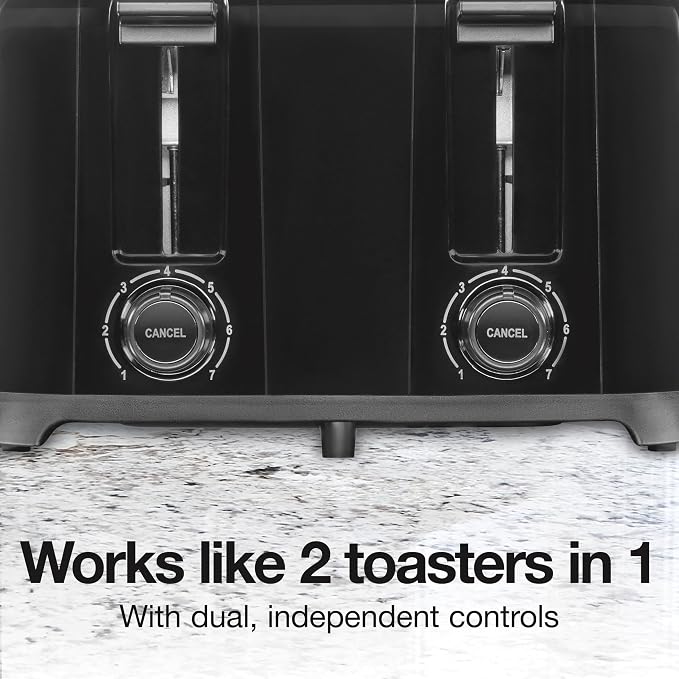 Proctor Silex 4 Slice Toaster with Extra Wide Slots for Bagels, Cool-Touch Walls, Shade Selector With 7 Browning Levels, Toast Boost, Auto Shut-off and Cancel Button, Black (24215PS)