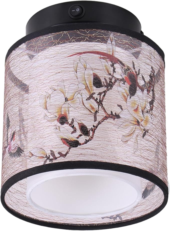 Decorative 12V RV LED Pendent Dining-Room Lamp with in-Built LED (not Replaceable), 12V RV Interior Light Fixture with On&Off Switch for RV Motorhome Camper Trailer, Fabric Shade