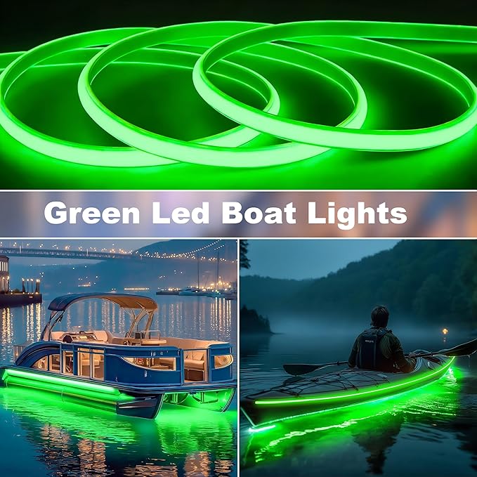 SHUNLEE Led Boat Lights Green 40FT, IP67 COB Waterproof Marine Pontoon Led Lights, Boat Interior Strip Lights for Pontoon, Deck, Night Fishing, Kayak, RV, Bass (40FT-Green)
