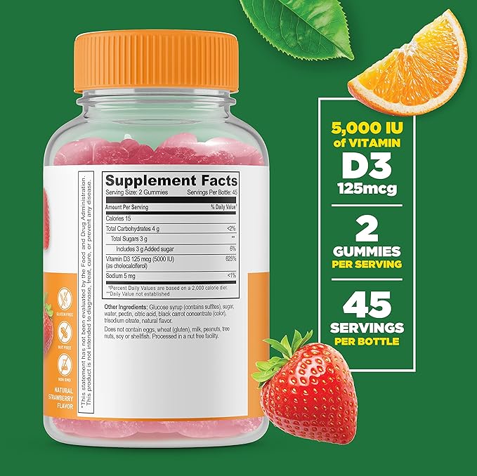 Lifeable Vitamine D 5000 UI + Complexe B, Lot de Gommes - Délicieuses, Complément Vitaminique, Sans Gluten, Sans OGM, Gommes à Mâcher