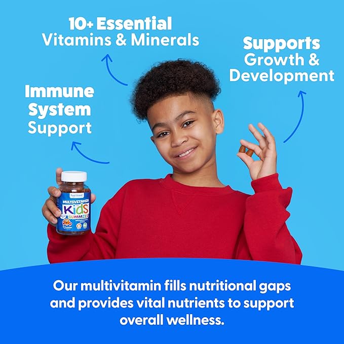 Gummies multivitamines Feel Great Kids | Vitamines saveur agrumes et fraise pour enfants | Gummies multivitamines avec vitamine D pour le soutien des os, des muscles et du système immunitaire | Vitamines à croquer | Pour 45 jours