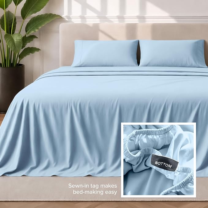 Bare Home California King Sheet Set - 1800 Ultra-Soft Microfiber Cal King Bed Sheets - Double Brushed - Deep Pockets - Easy Fit - 4 Piece Set - Bed Sheets (California King, Light Blue)