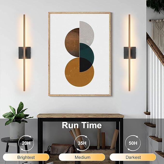 15800 mAh Battery Operated Wall Sconces with Remote Control, Dimmable Wall Sconces Set of Two 3000K LED Matte Black and Brass Gold Wireless Wall Light Battery Powered Cordless Rechargeable Wall Lamps
