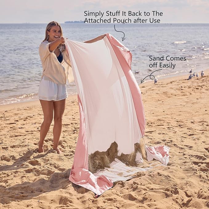 WEKAPO Beach Blanket Sandproof Waterproof, Extra Large Beach Mat, Oversized & Compact Sand Free, Quick Drying Beach Essentials for Vacation, Cruise, Picnic & Camping with Stakes